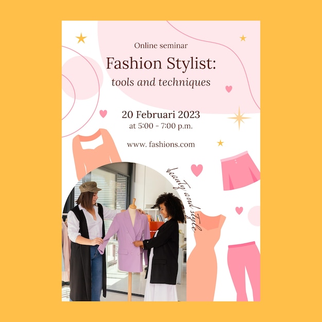 Free vector flat fashion stylist career vertical poster template