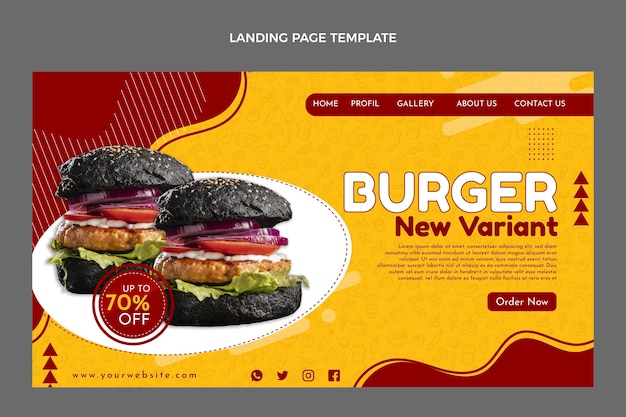 Vettore gratuito modello di pagina di destinazione piatto fast food