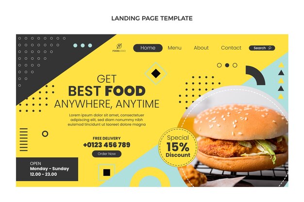 Flat fast food landing page template