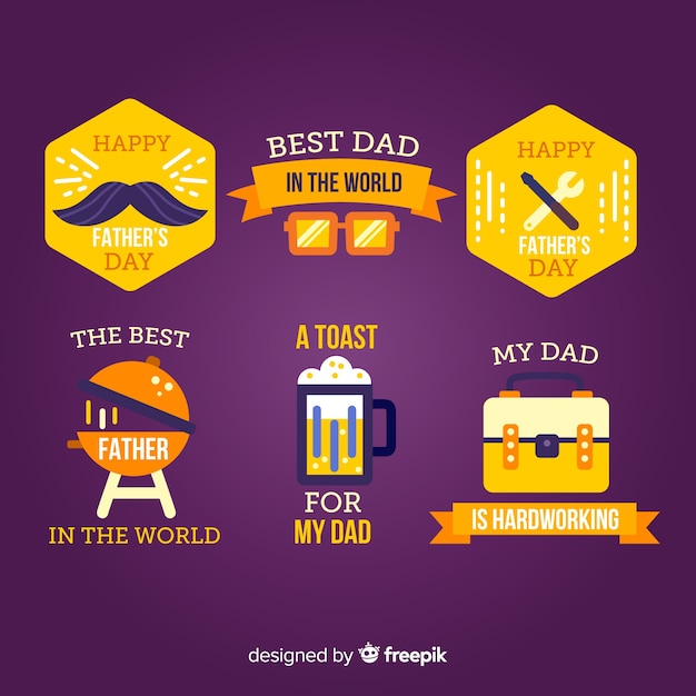 Flat father's day badge collection