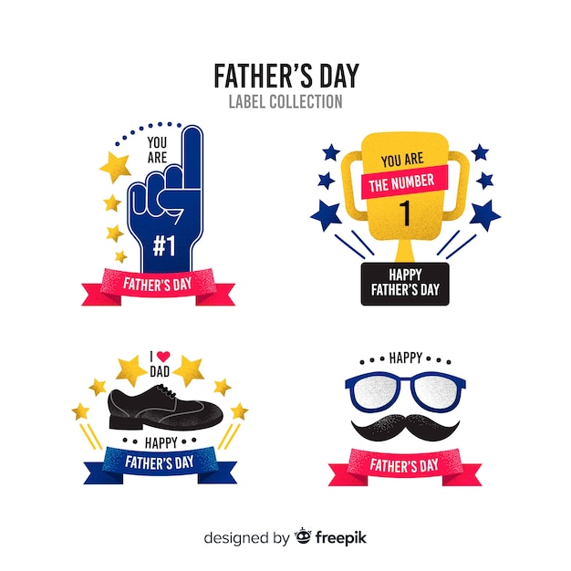 Vettore gratuito collezione di badge per la festa del papà piatto