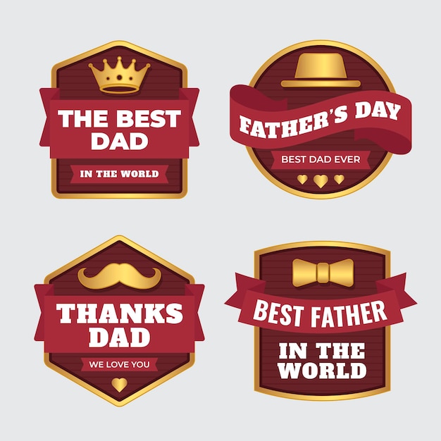 Vettore gratuito collezione di badge per la festa del papà piatto