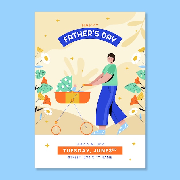 Flat father's day flyer template