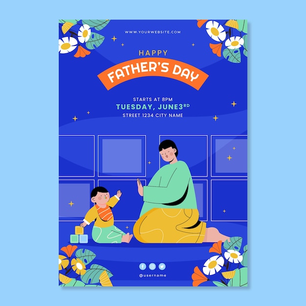Flat father's day flyer template