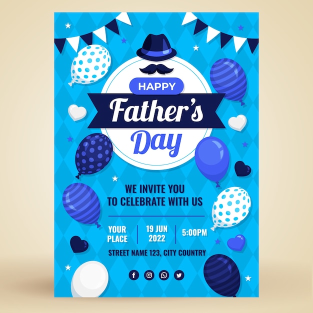 Flat father's day greeting card template