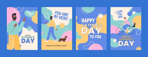 Flat father's day greeting cards collection