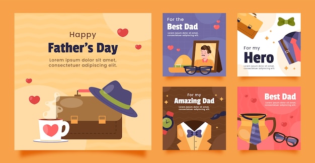 Flat father's day instagram posts collection