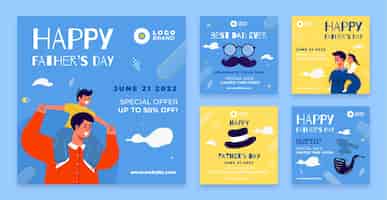 Free vector flat father's day instagram posts collection