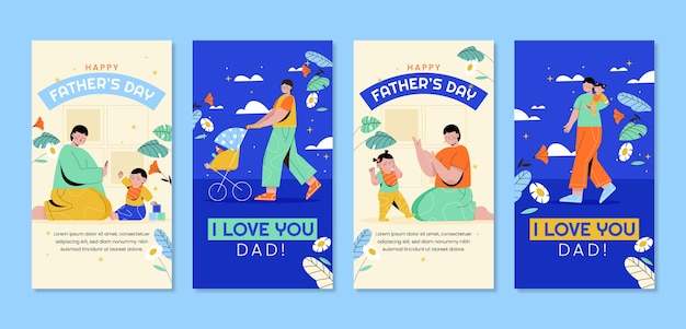 Free vector flat father's day instagram stories collection