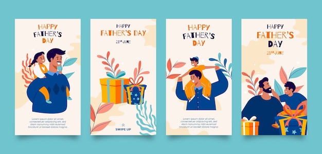 Free vector flat father's day instagram stories collection