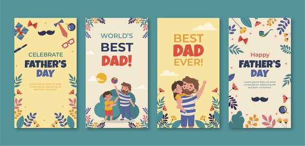 Free vector flat father's day instagram stories collection