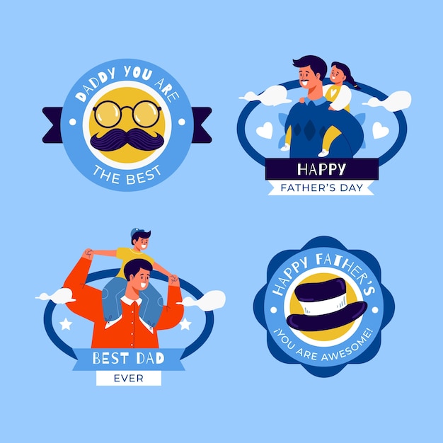 Free vector flat father's day labels collection