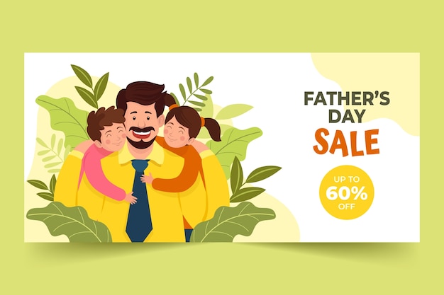 Free vector flat father's day sale horizontal banner template