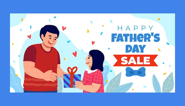 Flat father's day sale horizontal banner template