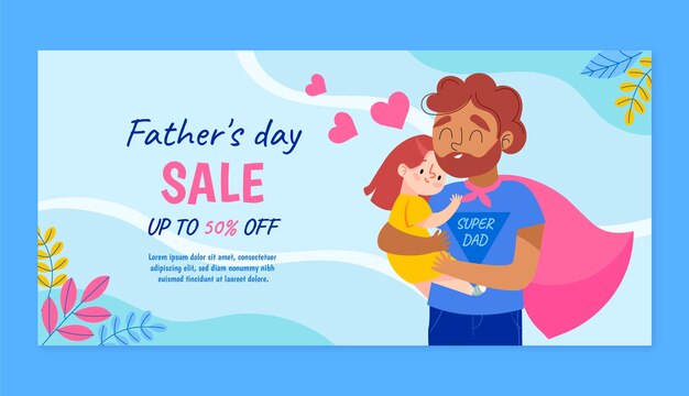 Flat father's day sale horizontal banner template