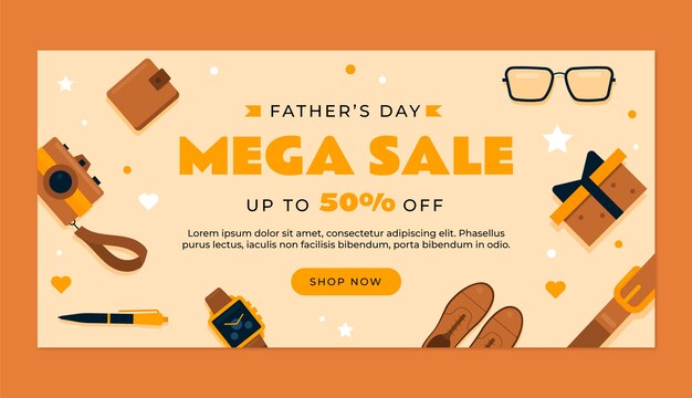 Free vector flat father's day sale horizontal banner template