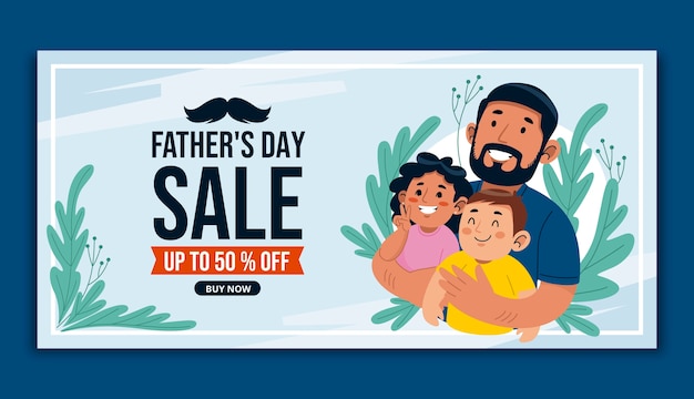 Flat father's day sale horizontal banner template