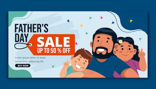 Flat father's day sale horizontal banner template