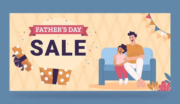 Flat father's day sale horizontal banner template