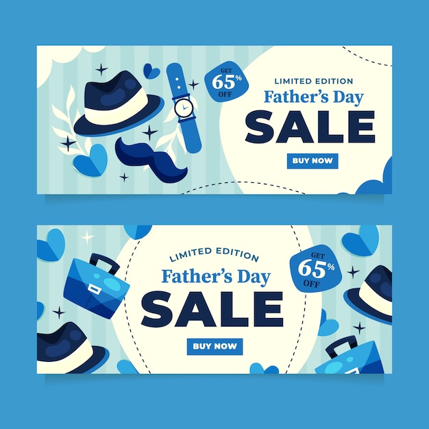 Flat father's day sale horizontal banners collection