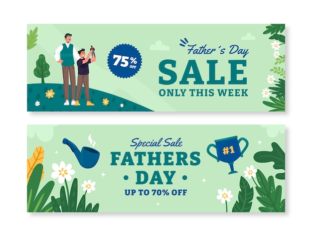 Free vector flat father's day sale horizontal banners collection