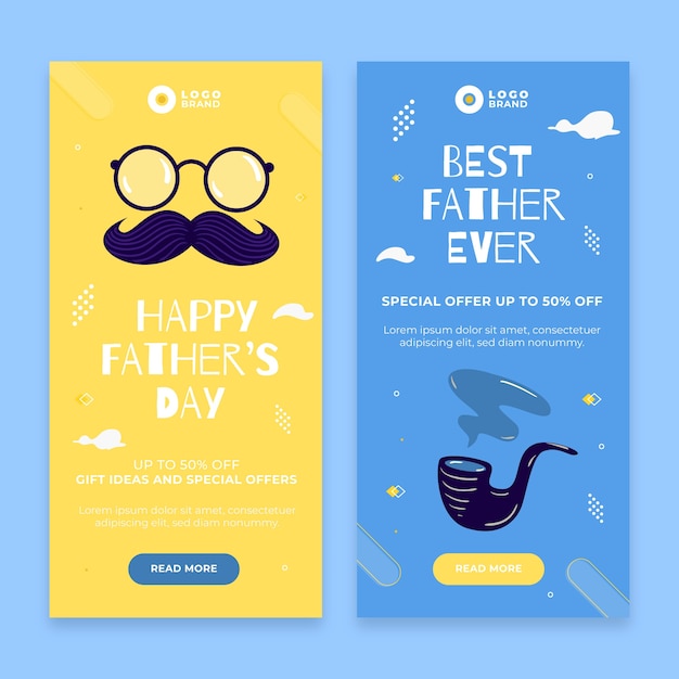 Flat father's day vertical banners collection