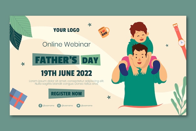 Free vector flat father's day webinar template with dad and child