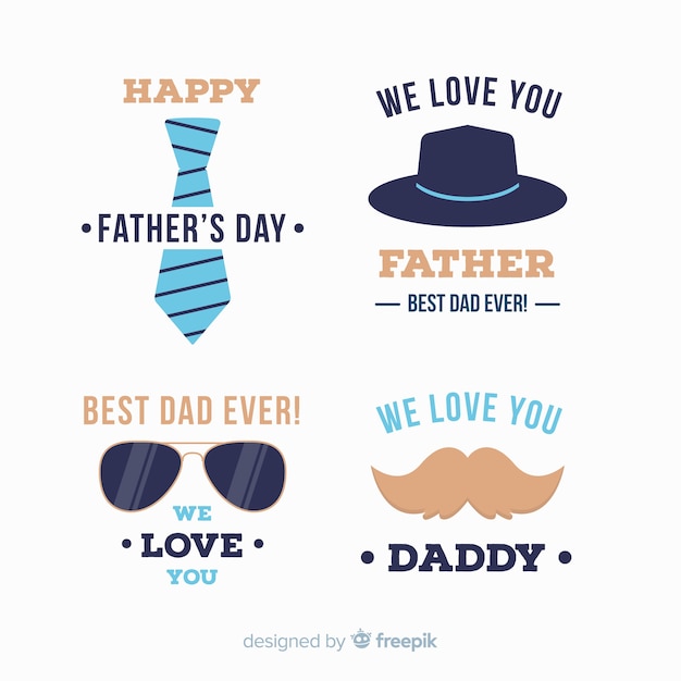 Free vector flat fathers day badge collection