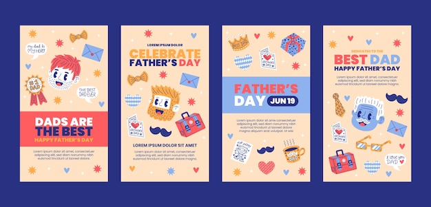 Free vector flat fathers day instagram stories collection