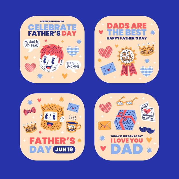 Flat fathers day labels collection