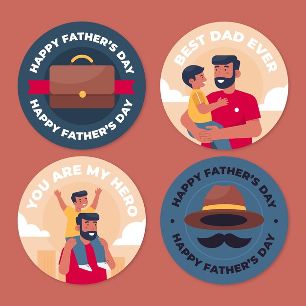Flat fathers day labels collection