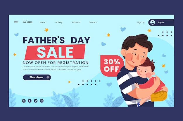 Flat fathers day landing page template