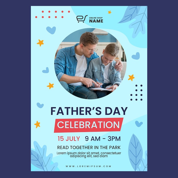 Free vector flat fathers day poster template