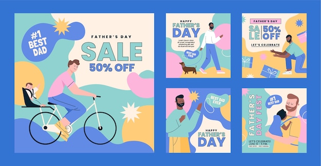 Free vector flat fathers day sale instagram posts collection