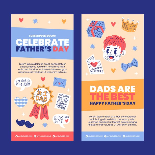 flat fathers day vertical banners collection