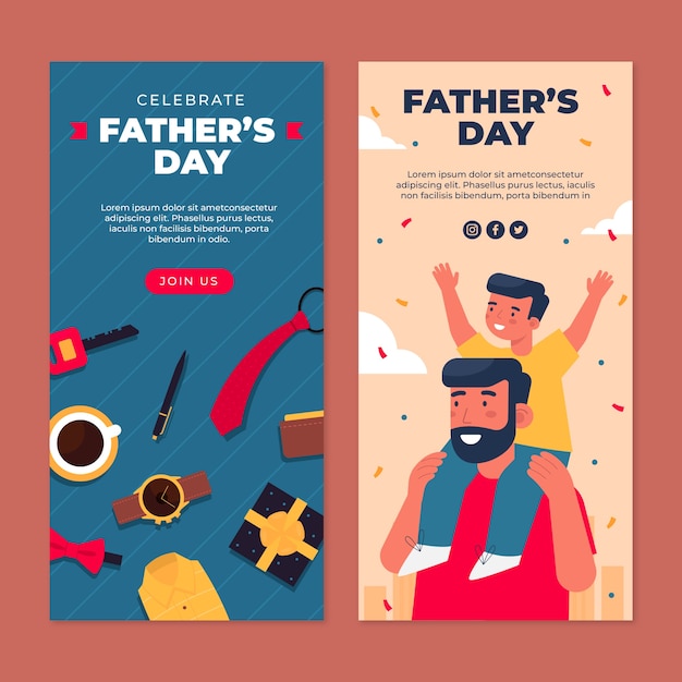 Flat fathers day vertical banners collection
