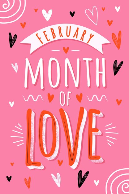 Flat february month of love background