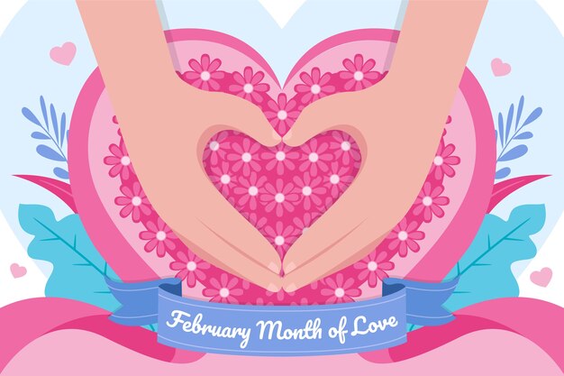 Flat february month of love background