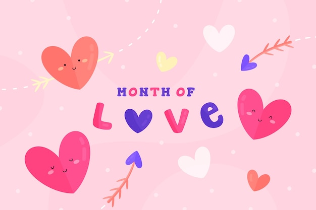 Flat february month of love background