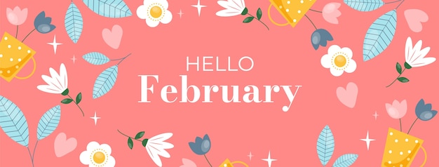 Плоский февральский месяц любви шаблон обложки в социальных сетях