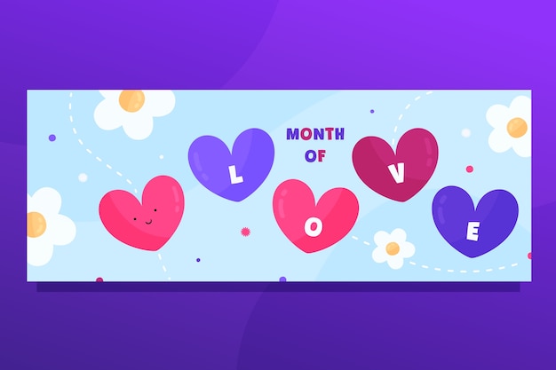 Flat february month of love social media cover template