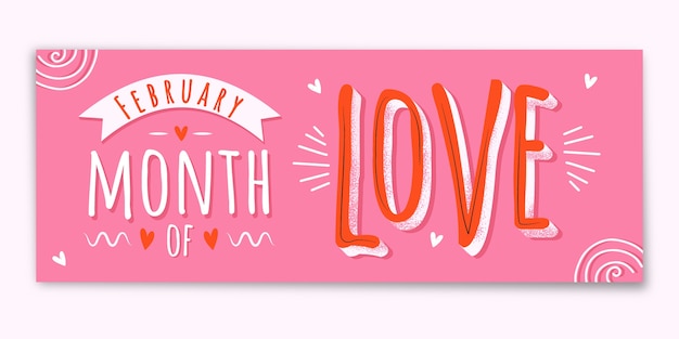 사랑의 평평한 2월 소셜 미디어 표지 템플릿