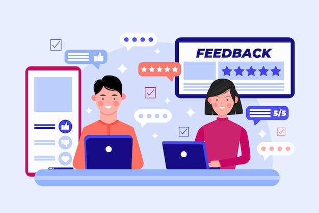 Vettore gratuito concetto di feedback piatto con dispositivi