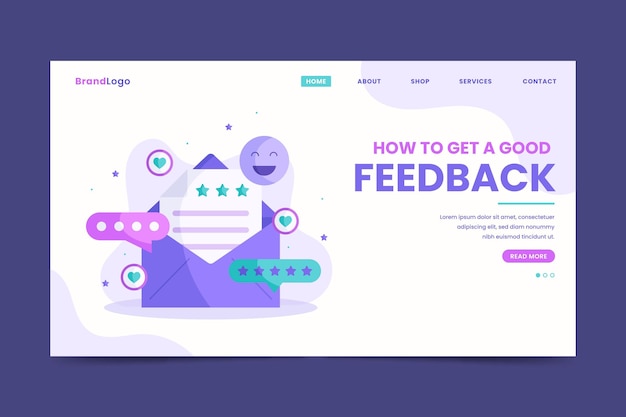 Flat feedback landing page template