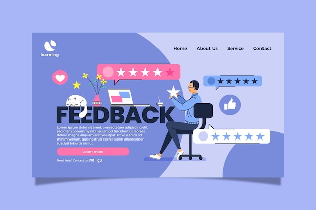 Vettore gratuito modello di pagina di destinazione con feedback piatto