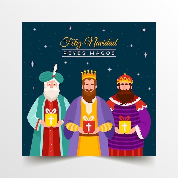 Free vector flat feliz dia de reyes greeting card template