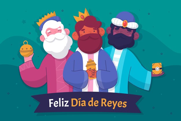 플랫 feliz dia de reyes 인사말 카드 서식 파일