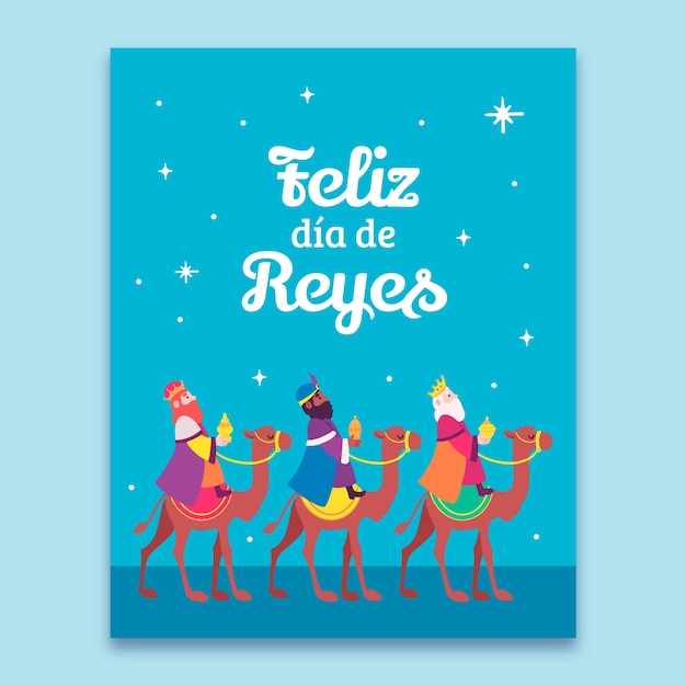 Free vector flat feliz dia de reyes greeting card template