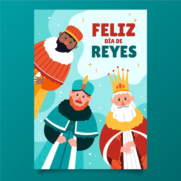 Бесплатное векторное изображение Плоский шаблон поздравительной открытки feliz dia de reyes