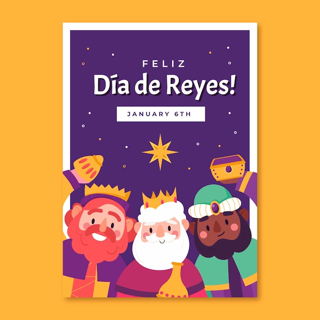 Free vector flat feliz dia de reyes greeting card template